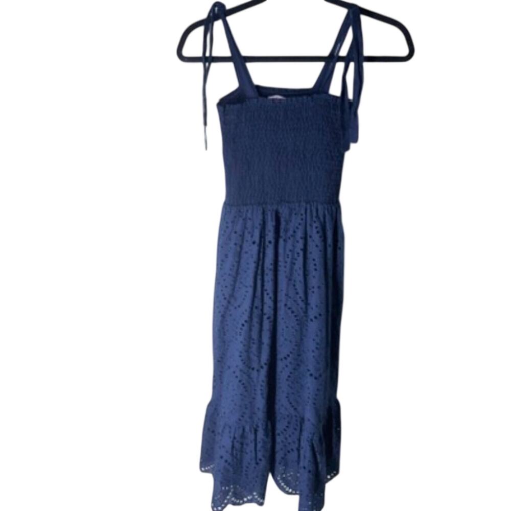 Pink Lily Navy Blue Eyelet Smocked Sundress Midi S Coquette